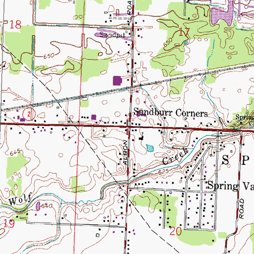 Topographic Map of Sandburr Corners, OH