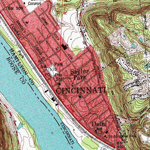 Topographic Map of Sayler Park, OH