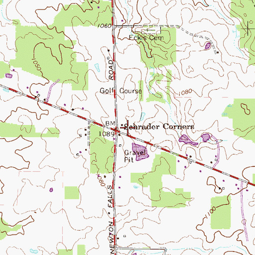 Topographic Map of Schrader Corners, OH