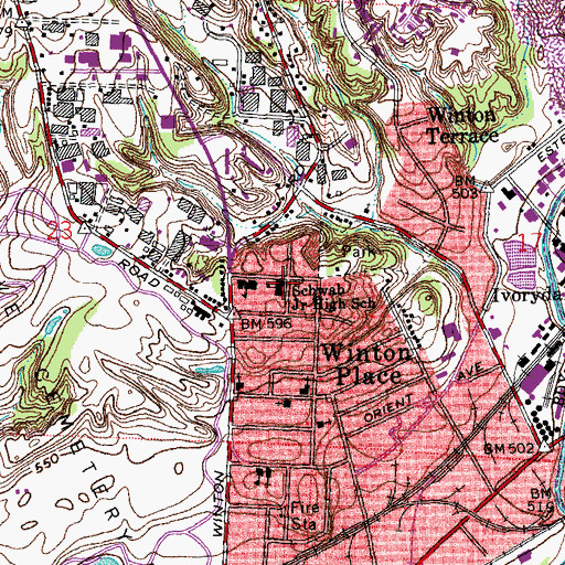Topographic Map of Schwab Middle School, OH