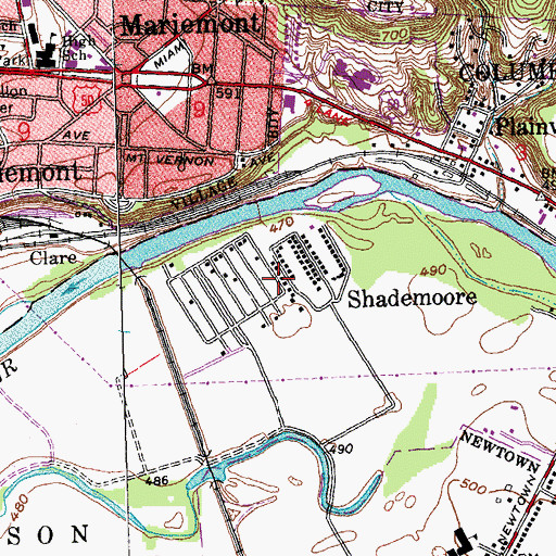 Topographic Map of Shademoore, OH