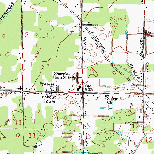 Topographic Map of Sharples High School, OH