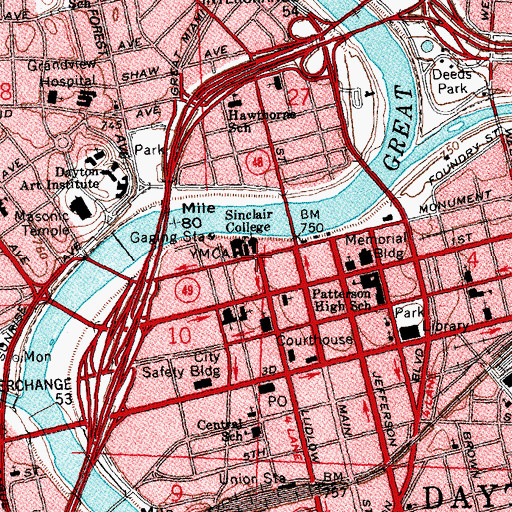 Topographic Map of Sinclair College, OH