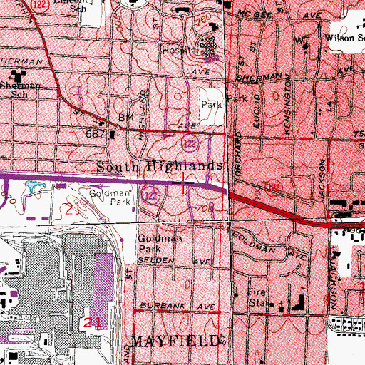 Topographic Map of South Highlands, OH