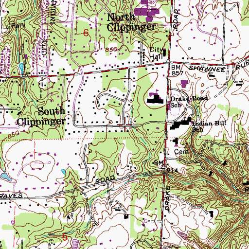 Topographic Map of South Clippinger, OH