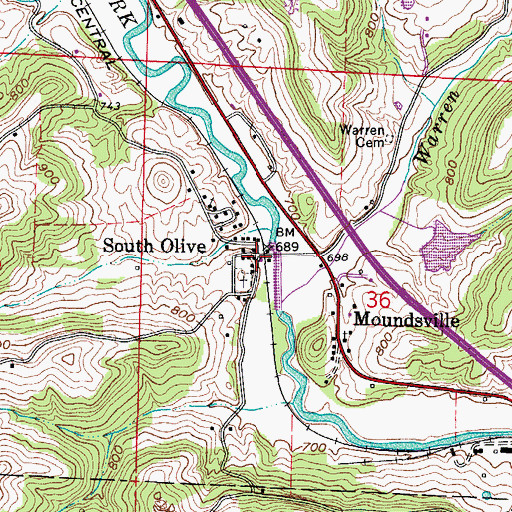 Topographic Map of South Olive, OH