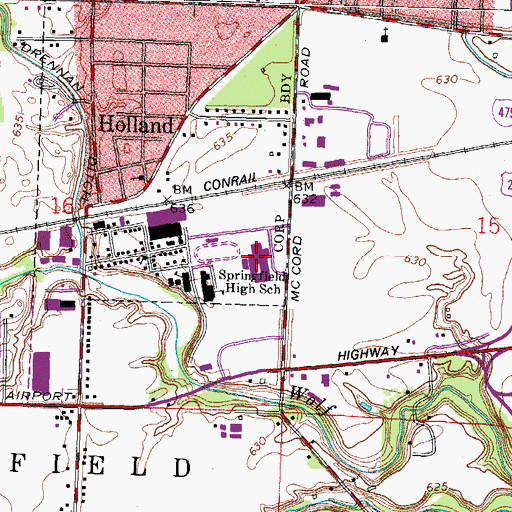 Topographic Map of Springfield High School, OH
