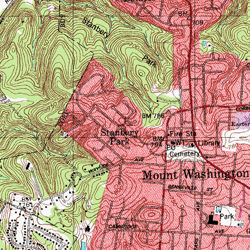 Topographic Map of Stanbery Park, OH