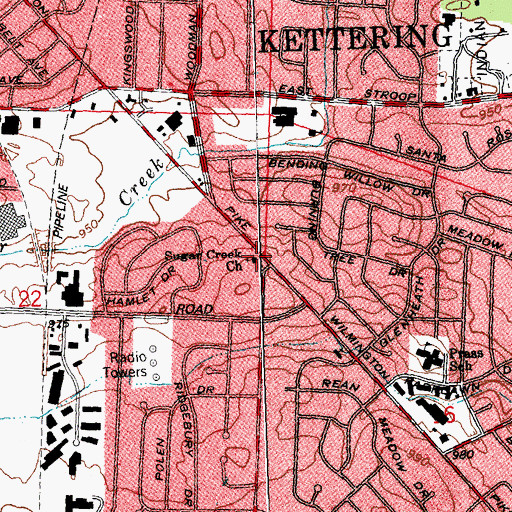 Topographic Map of Sugar Creek Church, OH