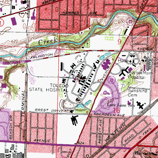 Topographic Map of Toledo State Hospital, OH