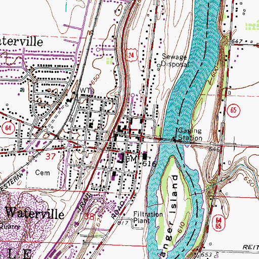 Topographic Map of Waterville, OH