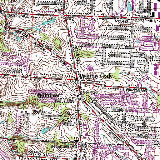 Topographic Map of White Oak, OH