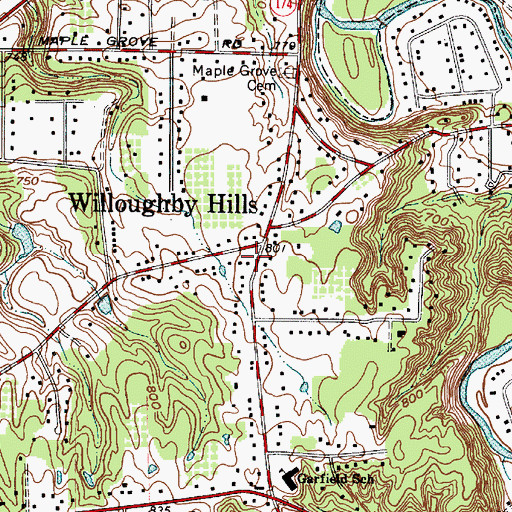 Topographic Map of Willoughby Hills, OH