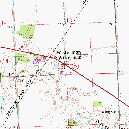 Topographic Map of Wisterman, OH