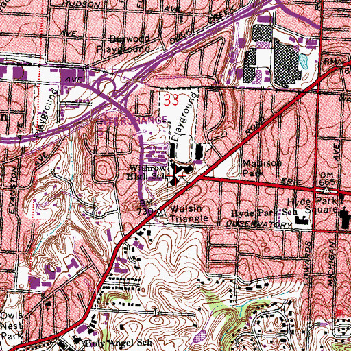 Topographic Map of Withrow High School, OH