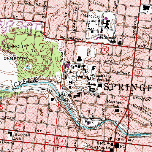 Topographic Map of Wittenberg University, OH