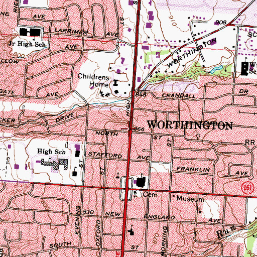 Topographic Map of Worthington, OH