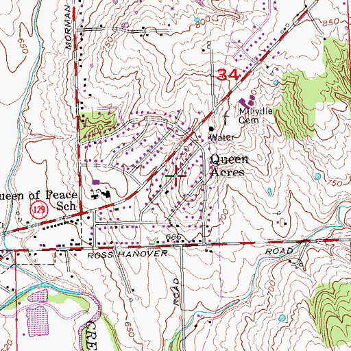 Topographic Map of Queen Acres, OH