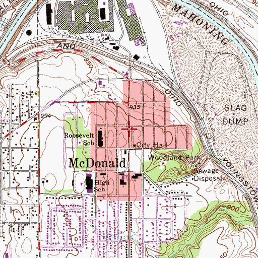 Topographic Map of McDonald Plaza Shopping Center, OH