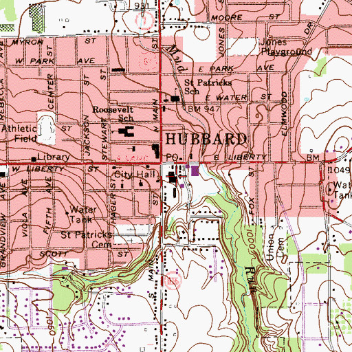 Topographic Map of Hubbard Plaza Shopping Center, OH