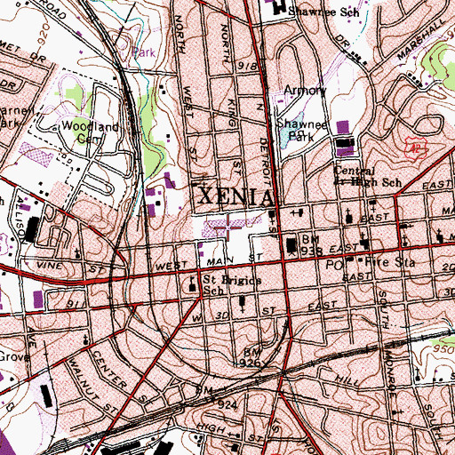 Topographic Map of Xenia Towne Square Shopping Center, OH