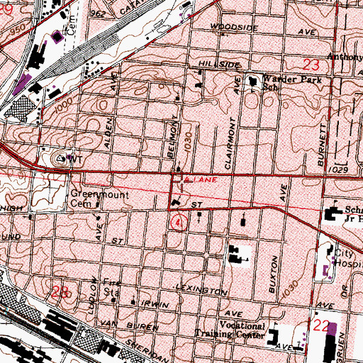 Topographic Map of Bushnell Square Shopping Center, OH