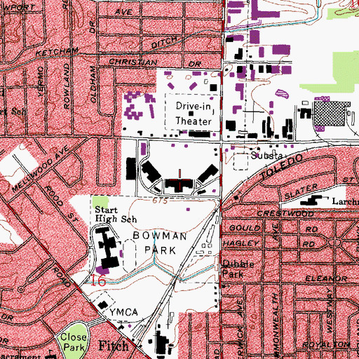 Topographic Map of Toledo Miracle Mile Shopping Center, OH