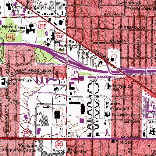 Topographic Map of Monroe/Secor Park Shopping Center, OH