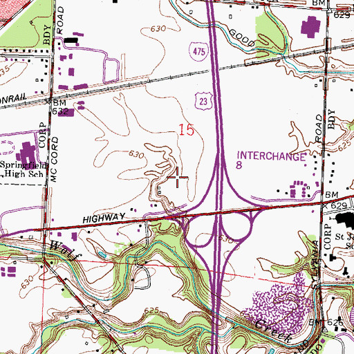 Topographic Map of Spring Meadows Place Shopping Center, OH