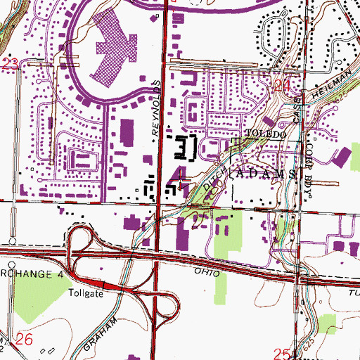 Topographic Map of Pillars Shopping Center, OH