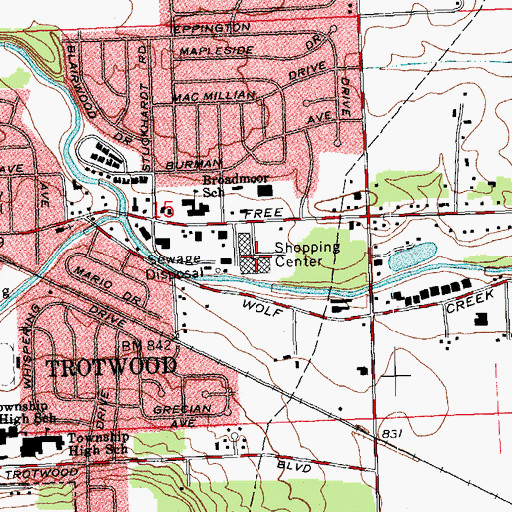 Topographic Map of Trotwood Main Shopping Center, OH