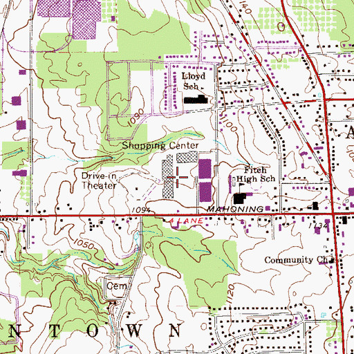 Topographic Map of Austintown Plaza Shopping Center, OH