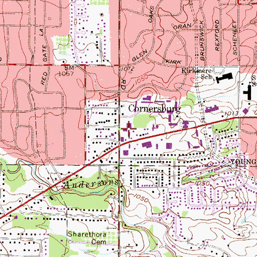Topographic Map of Cornersburg Plaza Shopping Center, OH