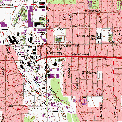 Topographic Map of Mahoning Plaza Shopping Center, OH