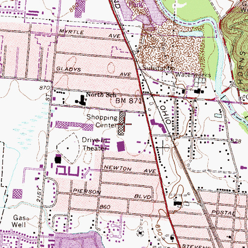 Topographic Map of Newark Plaza Shopping Center, OH