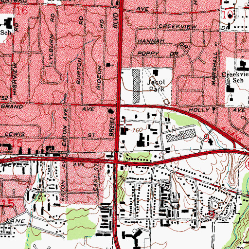 Topographic Map of Kitty Hawk Plaza Shopping Center, OH