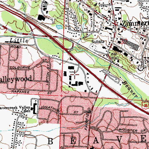 Topographic Map of Beaver Valley Shopping Center, OH