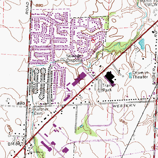 Topographic Map of Kings-Mason Plaza Shopping Center, OH