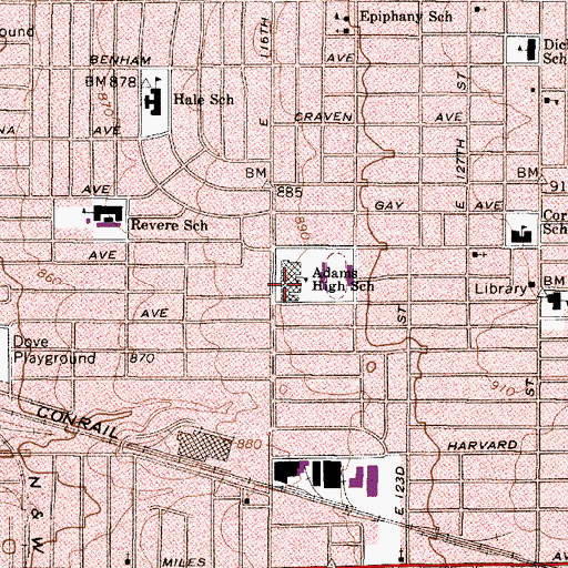 Topographic Map of Adams High School (historical), OH