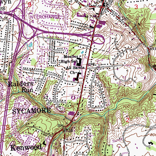 Topographic Map of All Saints Roman Catholic Church, OH