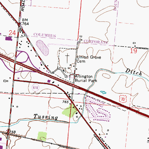 Topographic Map of Arlington Burial Park, OH