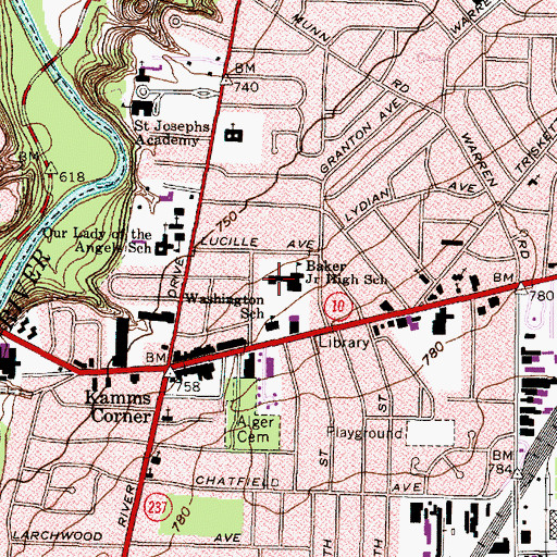 Topographic Map of Newton D Baker School of Arts, OH