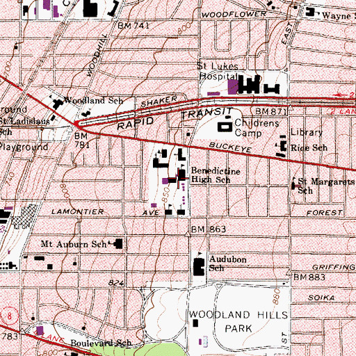 Topographic Map of Benedictine High School, OH