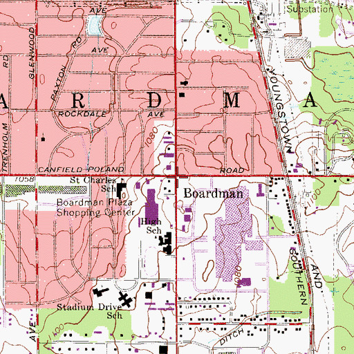 Topographic Map of Boardman, OH