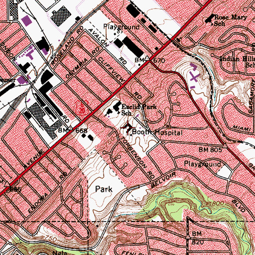 Topographic Map of Booth Hospital, OH