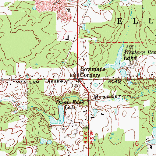 Topographic Map of Bowmans Corners, OH