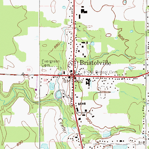 Topographic Map of Bristolville, OH