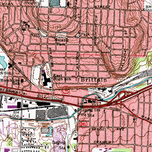 Topographic Map of Brittain, OH