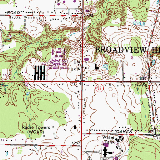 Topographic Map of Broadview Heights, OH