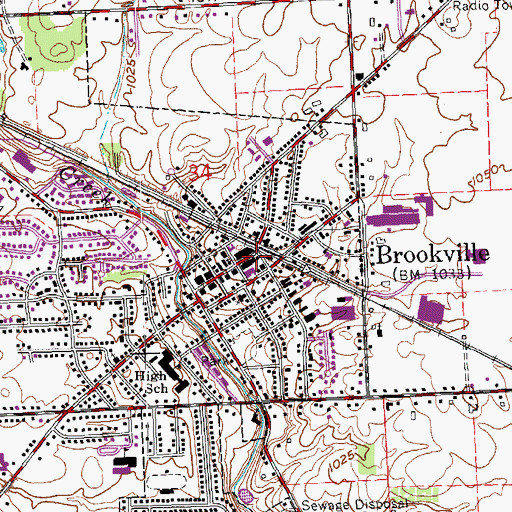 Topographic Map of Brookville, OH